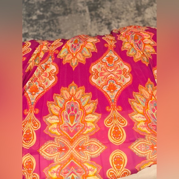 NWT High Neck Pink and Orange Paisley Pleated Open Back Maxi Dress Size XL - Picture 11 of 14